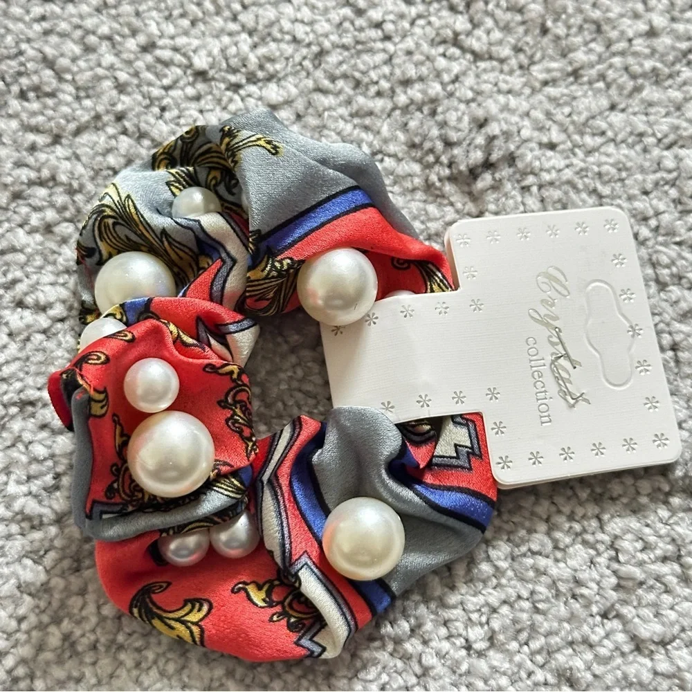 Colorful Patterned Scrunchies with Pearls